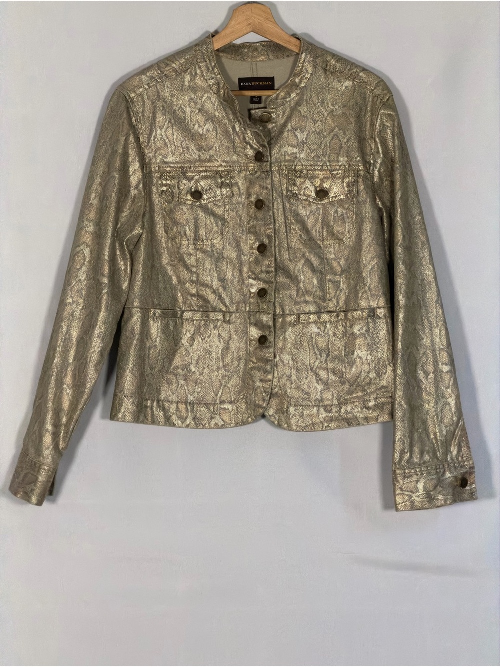 Dana Buchman Metallic Gold Snake-Print Button Front Jacket Sz 12